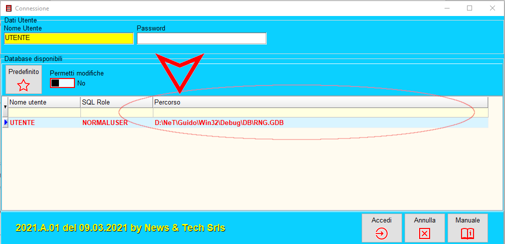 Connessione al database di Guido by News & Tech Srls