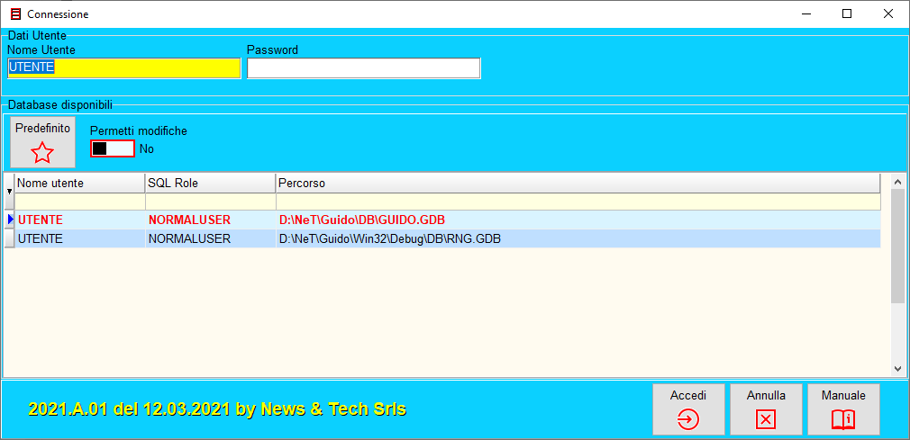 Connessione al Database Guido by News & Tech Srls